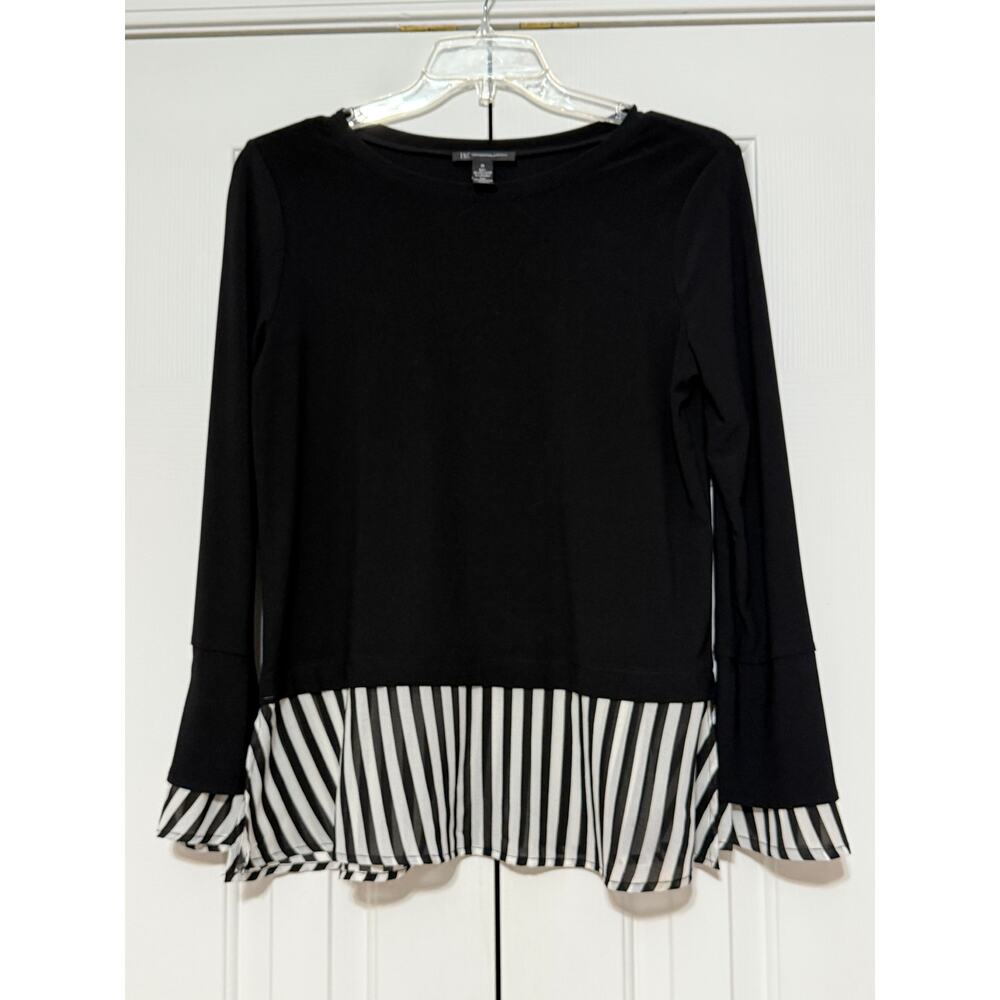 INC International Concepts Black Striped Blouse/Tunic, Size M